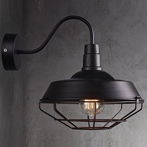 Industrial Retro style Cage Large Wall Sconce Wall Lamp Loft Metal Fixture for Restaurant Bar Warehouse E26 Gooseneck Wall Light (Black body Dia14.4")