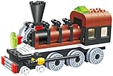 Sleek Train - long chassis 85 pcs building blocks steam double window cabin engine locomotive railway train set, 5 wheels for extra power drive - a dream gift for 6+ children, compatible parts