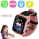 JUNEO GPS Watch Activity Tracker, SOS,Dual Way Call Parents Control Real Time GPS/LBS Watch Locator with Pedometer for Kids/Elderly（without SIM card) (GPS + Flashlight + Camera ( M05 Pink))