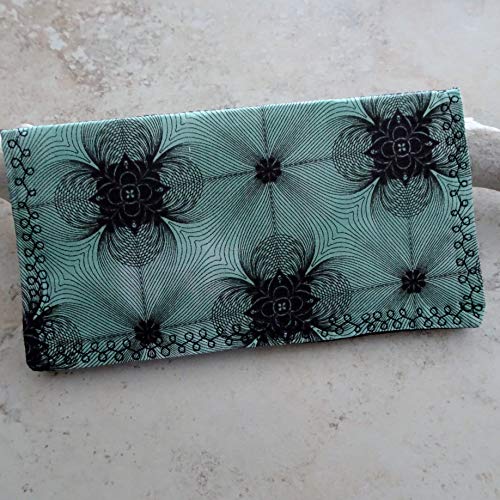 Checkbook Cover - Billfold Wallet - Teal and Black Spirograph Design Fabric Check Case - Wallet for Receipts