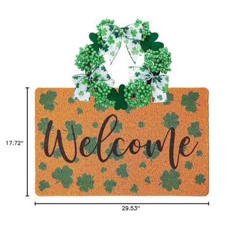 Drydiet St. Patrick's Day Decoration Set Include Non Slip Welcome Clover Imitation Coir Doormat Irish Green Shamrock Wreath with Bow for Spring Outdoor Front Door Entrance Home Wall Window Porch Decor - Image 8