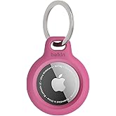 Belkin Apple AirTag Secure Holder with Key Ring - Durable, Scratch-Resistant Case with Open Face & Raised Edges - Protective AirTag Keychain Accessory for Keys, Pets, Luggage, & More - Pink