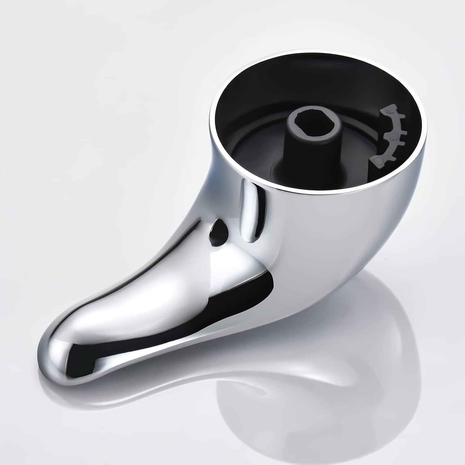 Chrome lever handle with adapter and mounting screw being installed.