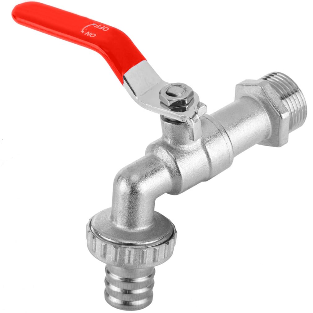 Garden Tap Kit - 1/2" Garden Lever Tap Valve with Red Handle - Silver Metal Hose Plug Outdoor Bib Tap Kit BSP Thread, IBC Container Accessories for Stop Valve, Watering Plants (1/2")