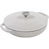Lodge Essential Enamel Cast Iron Braiser, 3.6 Quart, Oyster White | Refrigerator- & Oven-Safe up to 500°F, Induction-Safe, He