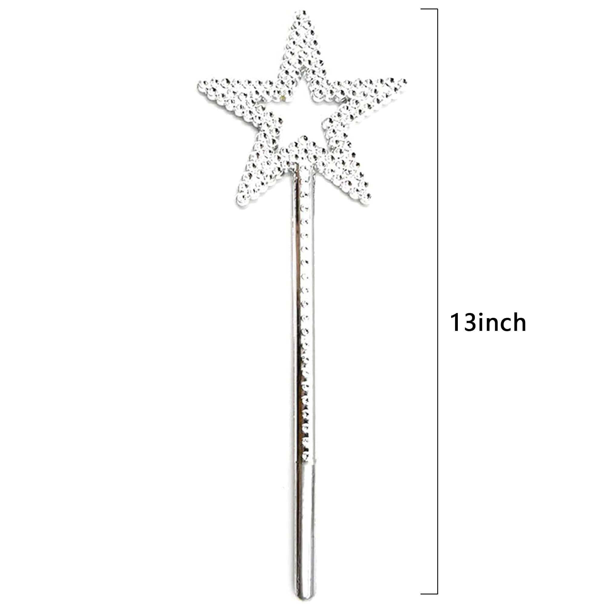 UOUYOO Silver 13 Inches Star Wand Angel Wand Sticks Princess Wand Fairy Wand Plating Wand Silver Star Wands for Halloween, Christmas, Thanksgiving, Holiday Shows