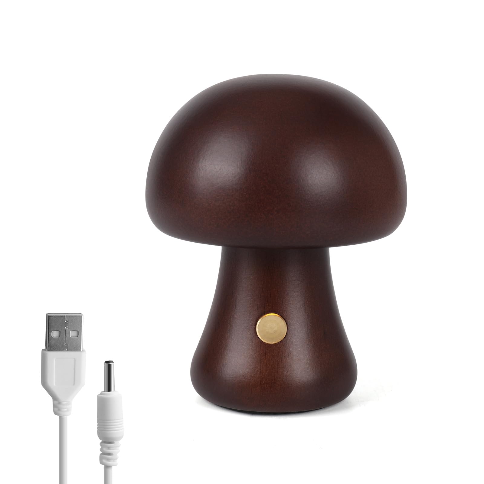 Mushroom Lamp Wooden, Portable Dimmable Bedside Lamp with USB Charging, Wireless Night Light, Mushroom Table Lamp for Home Decor Bedroom, Rechargeable LED Bedside Desk Light 105X90CM (Walnut)