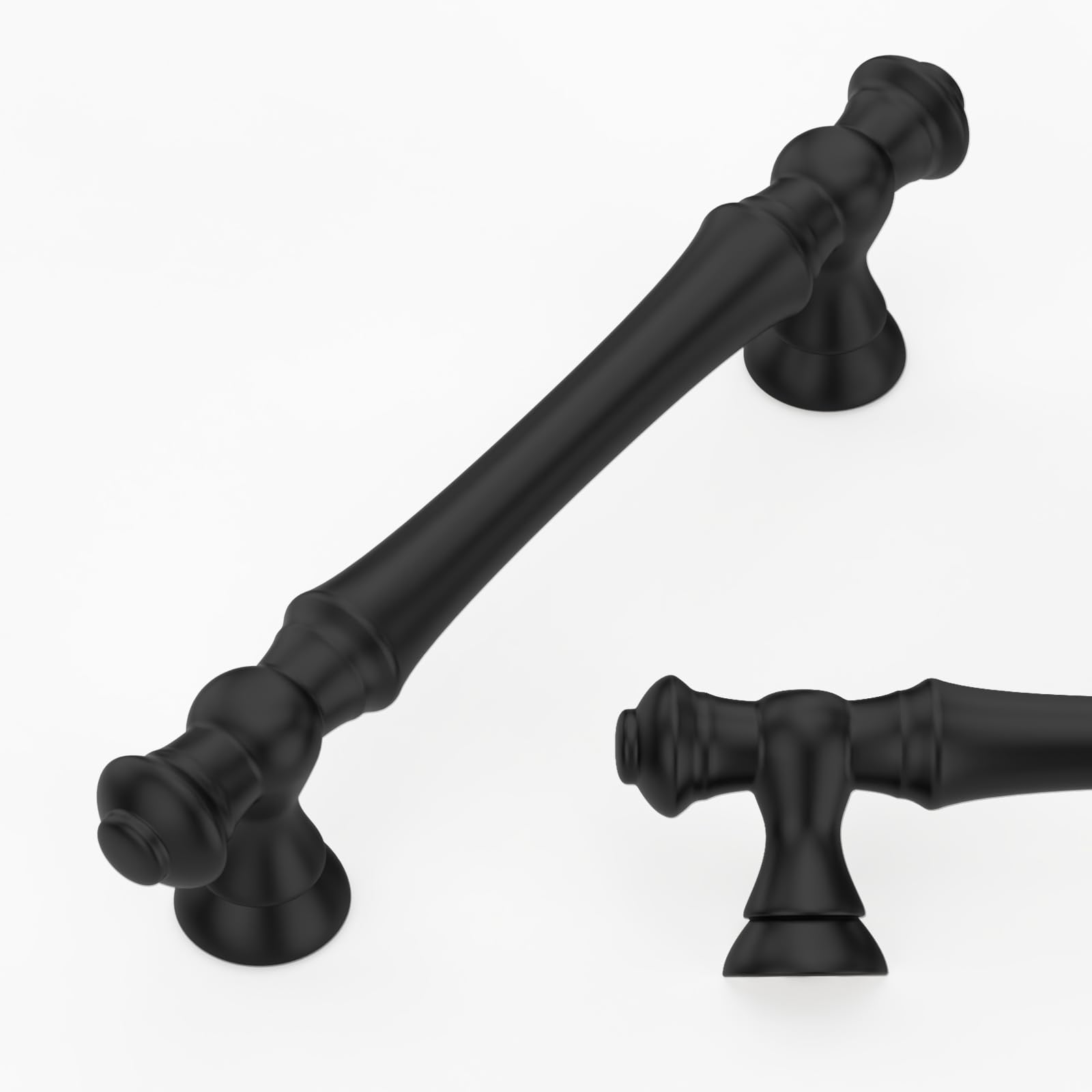Amerdeco 6 Pack Matte Black Cabinet Pulls 96mm Hole Center Cabinet Hardware Kitchen Cabinet Handles for Bathroom Drawer Pulls Dresser Pulls AM022