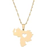Huangshanshan Stainless Steel Venezuela Map Pendant Necklace Gold Color Jewelry Venezuelan Jewelry