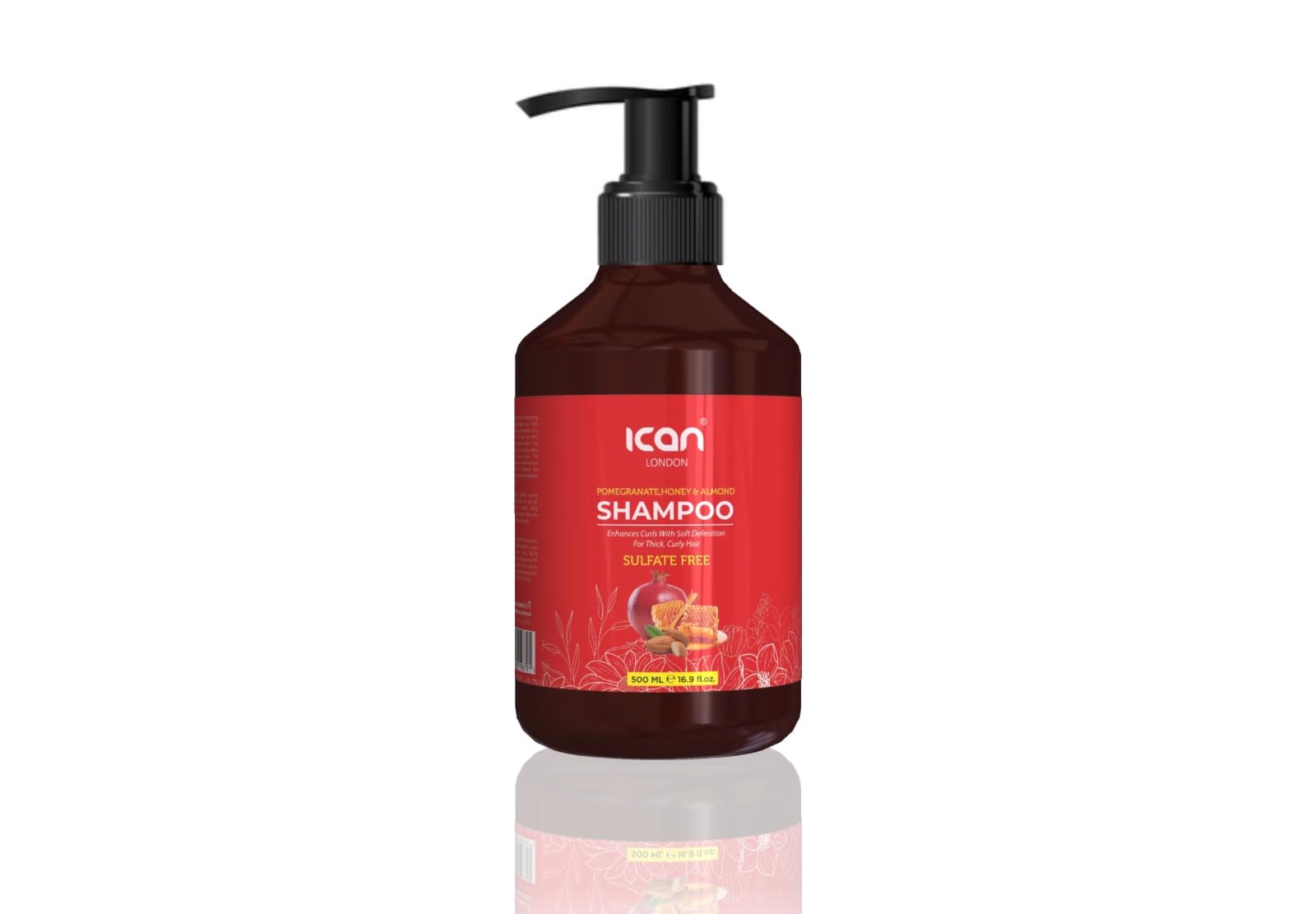 Ican London Pomegranate, Honey & Almond Sulphate-Free Shampoo, 500ml, For Thick Curly Hair
