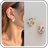 Yheakne Vintage Enamel Flower Hoop Earrings Wide C Shape Earrings White Open Circle Earrings Tulip Flower Earrings Enamel Open Hoop Earrings Jewelry for Women