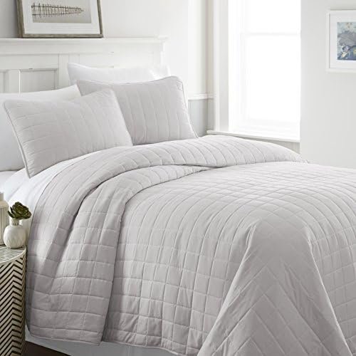 ienjy House Sq. Patterned Quilted Coverlet Set, Twin, White