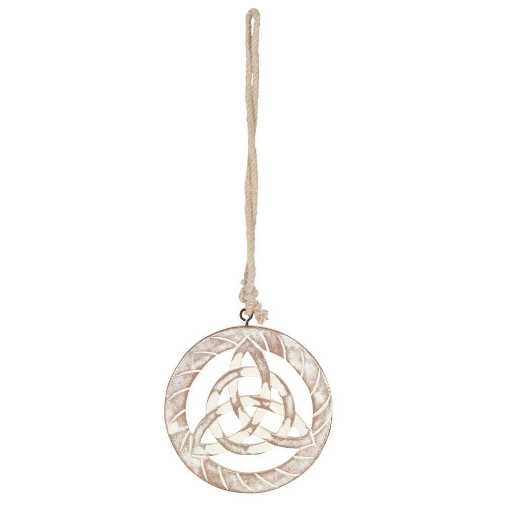Elegant White Wooden Hanging Triquetra - 40cm x 15cm (1 Pc.) - Unique & Eye-Catching Design, Timeless Decor Piece - Perfect for Home & Office
