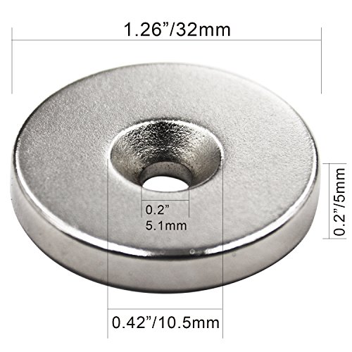 LOVIMAG 1.26 inch x 0.2 inch Neodymium Disc Countersunk Hole