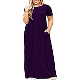 Nemidor Plus Size Maxi Dresses for Curvy Women Summer Casual Loose Short Sleeve Long Beach Dress with Pocket