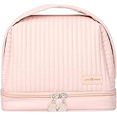 kamumanni Cosmetic Bag for Women, Toiletry Bag with a Separate Compartment, Travel Makeup Bag with Removable Brush Holder, Soft Portable Makeup Case for Cosmetics, Skincare Products, Pink