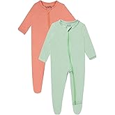 GUISBY Pajamas for Baby Boys & Girls, Infant Onesie with Mitten Long Sleeve Footed Pjs