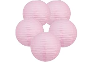 TopAAA 8 Inch Pink Paper Lantern Lamps Chinese Japanese Paper Lanterns(Set of 5, Pink)