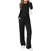 LessonZoo Girls 2 Piece Outfits Lounge Sets Long Sleeve Ruched Knit Henley Neck Fitted Tops Straight Leg Pants with Pockets