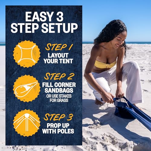 Sun Ninja Limited Edition Corona Beach Tent Sun Shelter, Easy pop up UPF50+ Beach Shade Canopy, 10X10 Portable Sunshade, Outdoor Cabana with Carry Bag for Picnics, Camping, Fishing