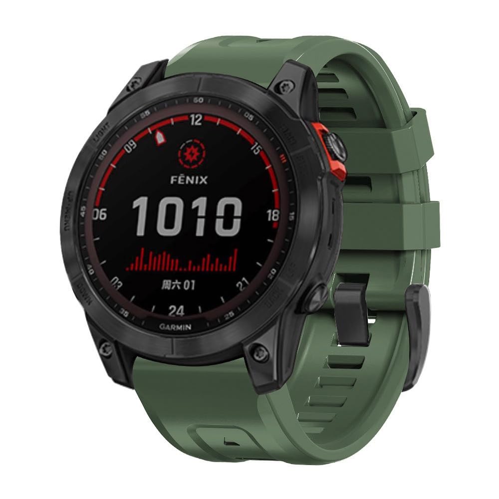 Koelaa 26mm Silicone Strap Compatible with Garmin Fēnix 8 51mm/7x/6x/7x pro/6x pro/5x/3/3HR, Tactix 8 51mm, Enduro 2/3, Soft Silicone Sport Breathable Replacement for Women Men - Military Green