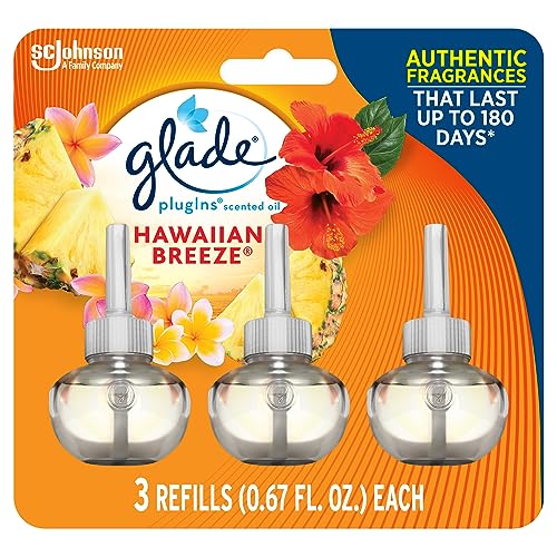 Glade PlugIns Refills Air Freshener, Scented and Essential Oils for Home and Bathroom, Hawaiian Breeze, 2.01 Fl Oz, 3 Count