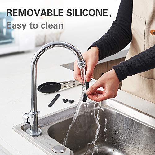 kenpiko Tongs for Cooking with Silicone Tips, 2 Pack Food-Grade Kitchen Tongs with Premium and Durable Stainless Steel, Silicone Tongs with Grill Brush and Cleaning Brush for Cooking, BBQ and Salad