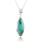 GEMKORA Natural Real Tibetan Turquoise Crystals Bezel Pendant Necklace, Polished Birthstone, Healing Cabochon Gemstone, Jewelry, Sterling Silver Jewelry 18 inch
