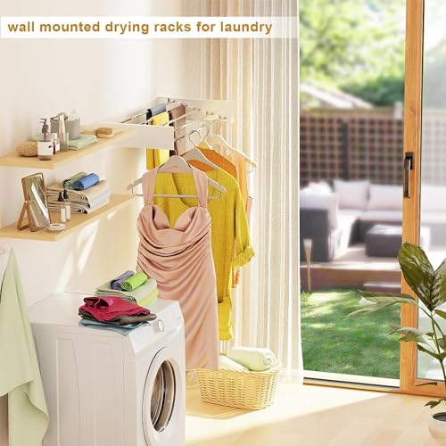 Hcosmy Collapsible Clothes Drying Rack, Wall Mounted Laundry Hanger, Retractable Dryer Rack (Black, 40 in)
