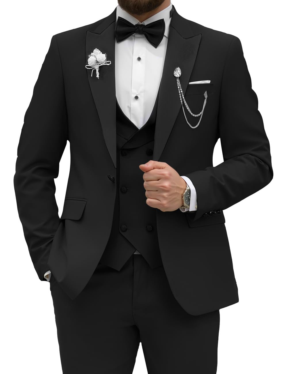 Photo 1 of Wangyue Mens Tuxedo Suit 3 Piece Slim Fit Tuxedo for Men Black Suits for Men Formal Business Wedding Party Prom Suit, 2XL