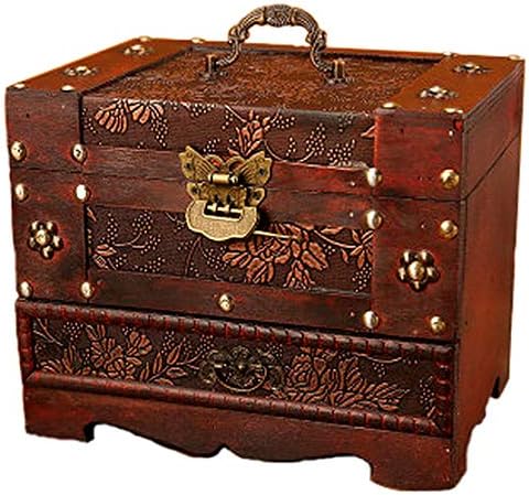 Anberotta Cosmetics Makeup Box Jewelry Box Trinket Cosmetics Mirror with Wood Antique Case Jewelry Box Storage Box Accessories Vintage AT1 (A Type)