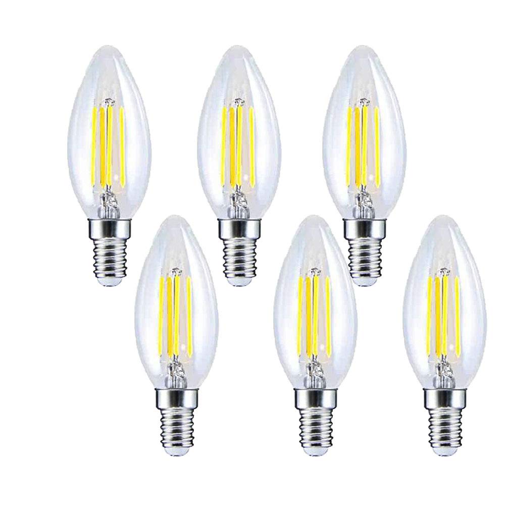 BANGSHUO Pack 6 E14 Vintage Candelabra LED Bulbs 4W C35 400 Lumens Cool White 6000K LED Chandelier Light Bulbs E14 40W Equivalent,C35 Filament LED Candle Bulb E14 No Dimmable