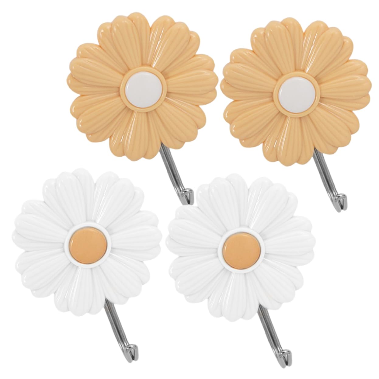 JOINPAYA 4-Pack Strong Adhesive Daisy Wall Hooks Decorative Flower Sticky Hooks for Clothes Hats Towels Kids Room Organiser Space-Saving Hangers