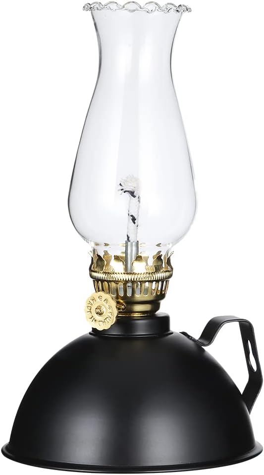 Oil Lamps & Accessories - Spuik Oil Lamp Lantern Metal Glass Oil Lamps for Indoor Use Warm Home Mood Decor Lighting Kerosene Lamp with Handle Chamber Oil Lamp Outdoor Camping Hurricane Lamp