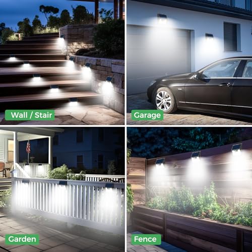 LOTMOS Set of 4 Solar Motion Detector Lights, 176 LED Outdoor Light, IP65 Waterproof Solar Spot Light, 3 Modes Outdoor Lighting, Outdoor Spotlight for Garden Garage, Cool White