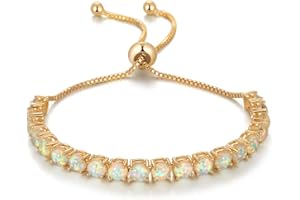 CiNily Adjustable Silver Plated Opal Tennis Bracelet for Women Girls - Fashion Jewelry Gift | Opal Bracelets in Sterling Silver,Rose Gold and Yellow Gold Plating