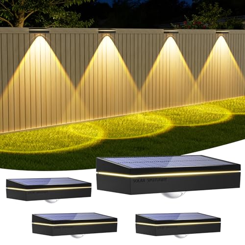 Giliwosy - Solar Garden Lights Outdoor with 3 Color Temperatures, IP65 Waterproof, LED Wall Lights for Fence, Stairs, Decking, Balcony - 4 Pack