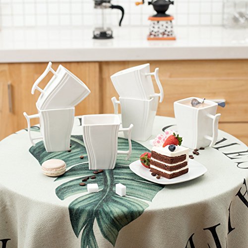 Square Coffee Mugs,MALACASA 12 OZ Porcelain Espresso Cups Tea Mugs Set