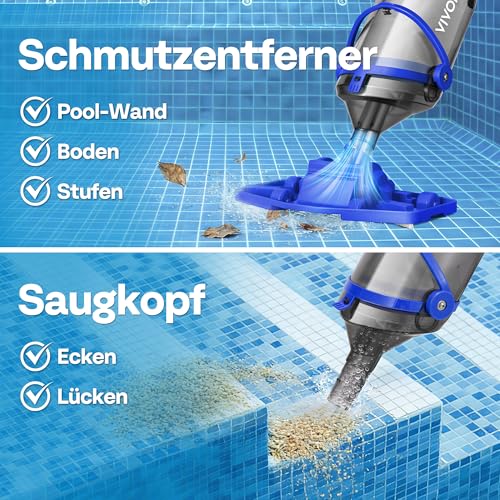 VIVOHOME 4200LPH Pool Vacuum Cleaner Battery with 278 cm Extension Pole Pool Vacuum Cleaner with 4 Filter Bags Portable Pool Cleaner with Operating Time up to 60 Minutes for Swimming Pools Hot Tubs