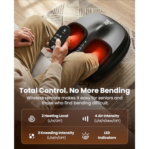 Bob and Brad Lite Foot Massager with Heat, Shiatsu Feet Massager for Plantar Fasciitis, Electric Foot Massagers Deep Kneading, Compression,Circulation- Remote Control, Gifts for Men Women