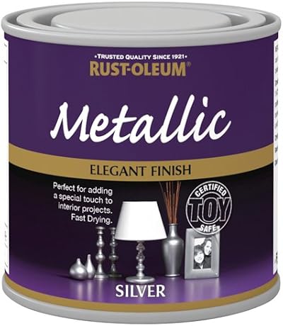 Rust-Oleum Metallic Toy-Safe Paint Silver 250ml Fast Drying Durable Finish