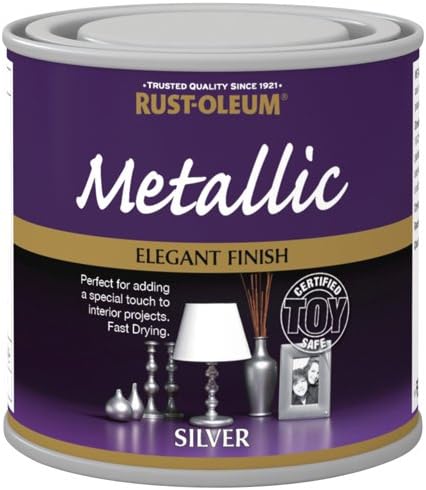 Rust-Oleum Metallic Toy-Safe Paint Silver 250ml Fast Drying Durable Finish