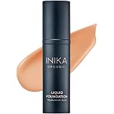 INIKA Organic Full Coverage Liquid Foundation Makeup with Hyaluronic Acid and Argan Oil, Vegan and Organic Foundation for Skin Elasticity and Plumpness, Natural Coverage, Beige, 30ml