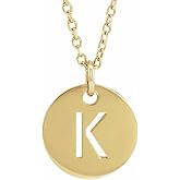 Sonia Jewels Solid 14k Yellow Gold Alphabet Initial Letter K Charm Pendant Chain Necklace Adjustable 16" to 18" (10mm)