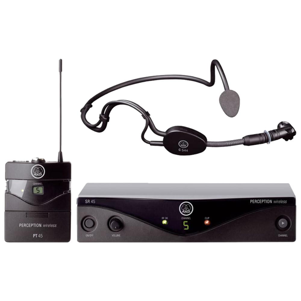 AKG Pro Audio Perception Wireless Microphone System with SR45 Stationary Receiver, PT45 Pocket Transmitter, and C544L Headworn Microphone- Sports Set (3248X00010)