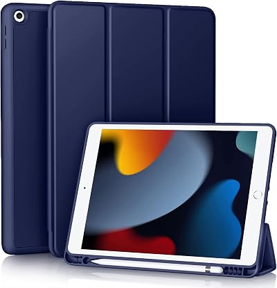 Vobafe iPad 9th/8th/7th Gen Case 10.2 inch TPU Back Blue Pencil Holder Auto wake