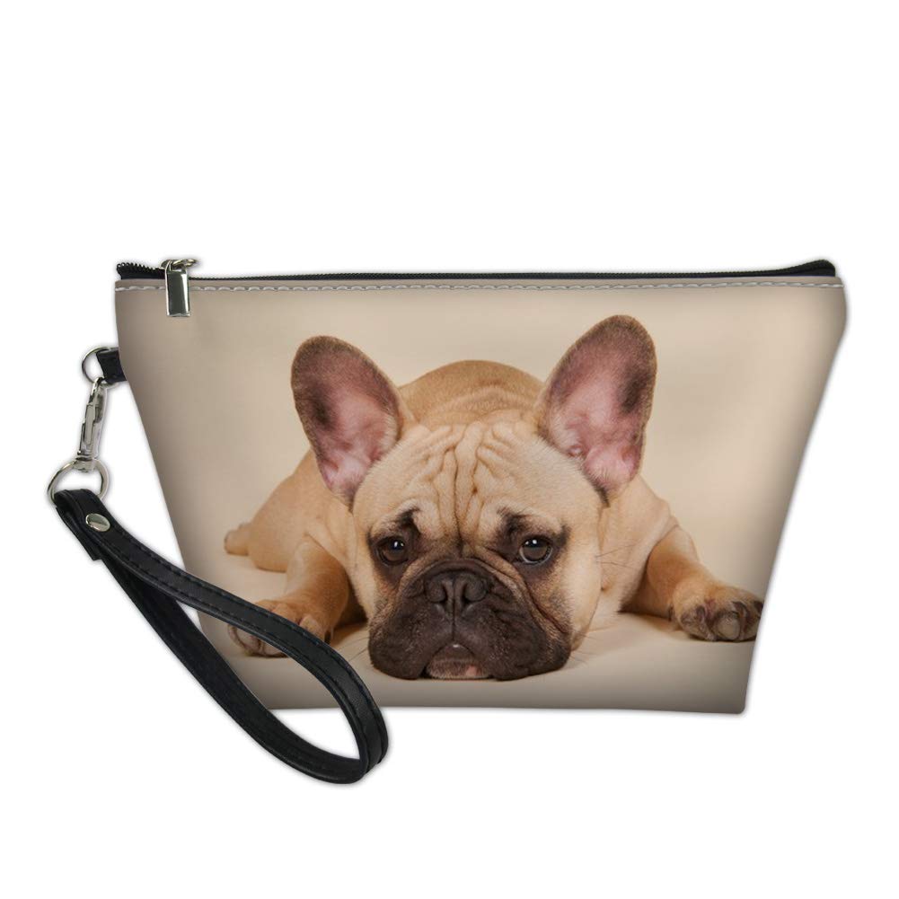 Showudesigns French Bulldog PU Leather Makeup Bag Cosmetic Bag for Women Teen Girls Travel Toiletry Kit Pouch