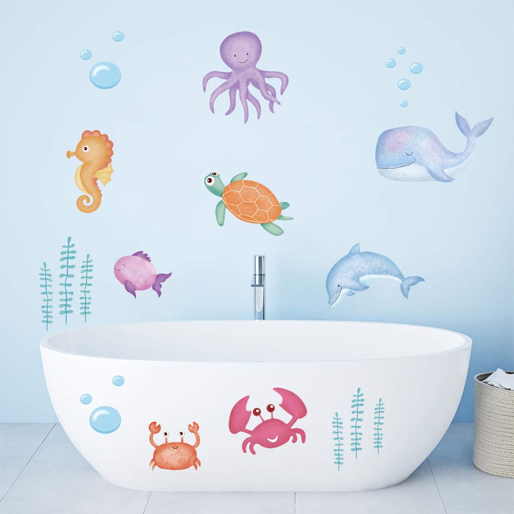 ufengke Under The Sea Kids Wall Stickers Marine Fish Seaweed Wall Decals Art Decor for Nursery Children Bedroom