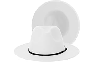 SAJUZEN Wide Brim Fedora Hats for Women Mens Felt Fedora Hats with Belt Buckle
