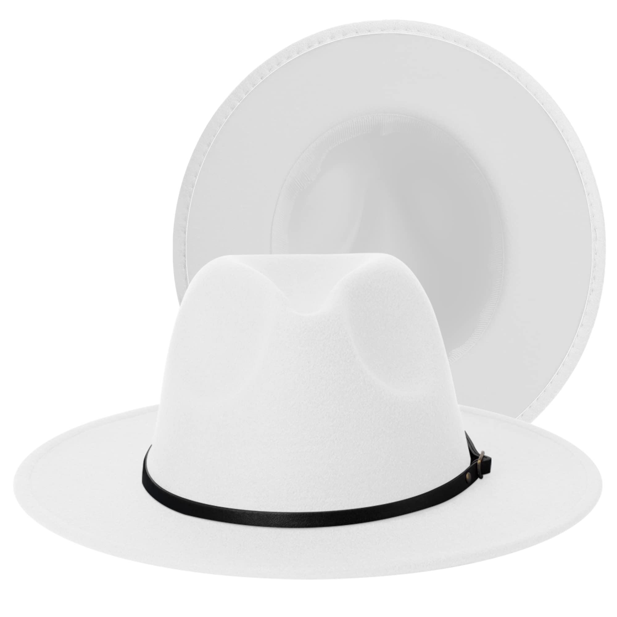 Photo 1 of SAJUZEN Wide Brim Fedora Hats for Women Mens Felt Fedora Hats with Belt Buckle